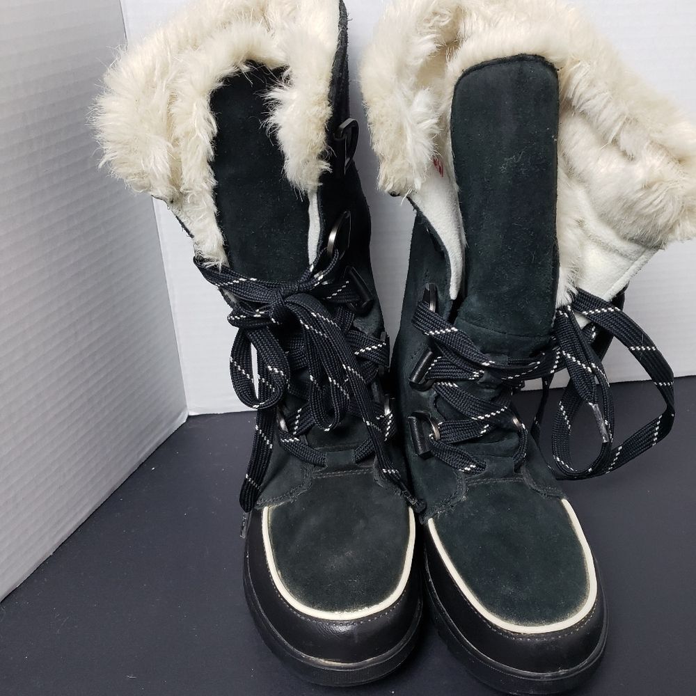 SOREL Tivoli IV Tall Waterproof Boot Suede Mid Calf Lace-Up Snow Boots Black - Picture 9 of 16